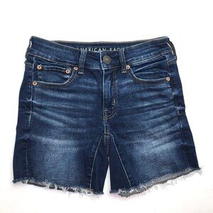 American Eagle Women's Jean Shorts Super Stretch Midi Cut Offs Frayed Hem 0
